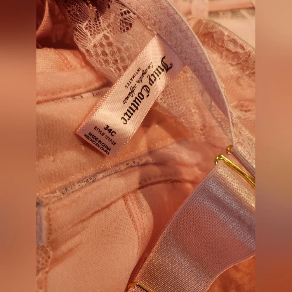 Juicy Couture Pink Lace Bustier, Gold Studded Logo Straps, 34C, New With Tags - Picture 10 of 10